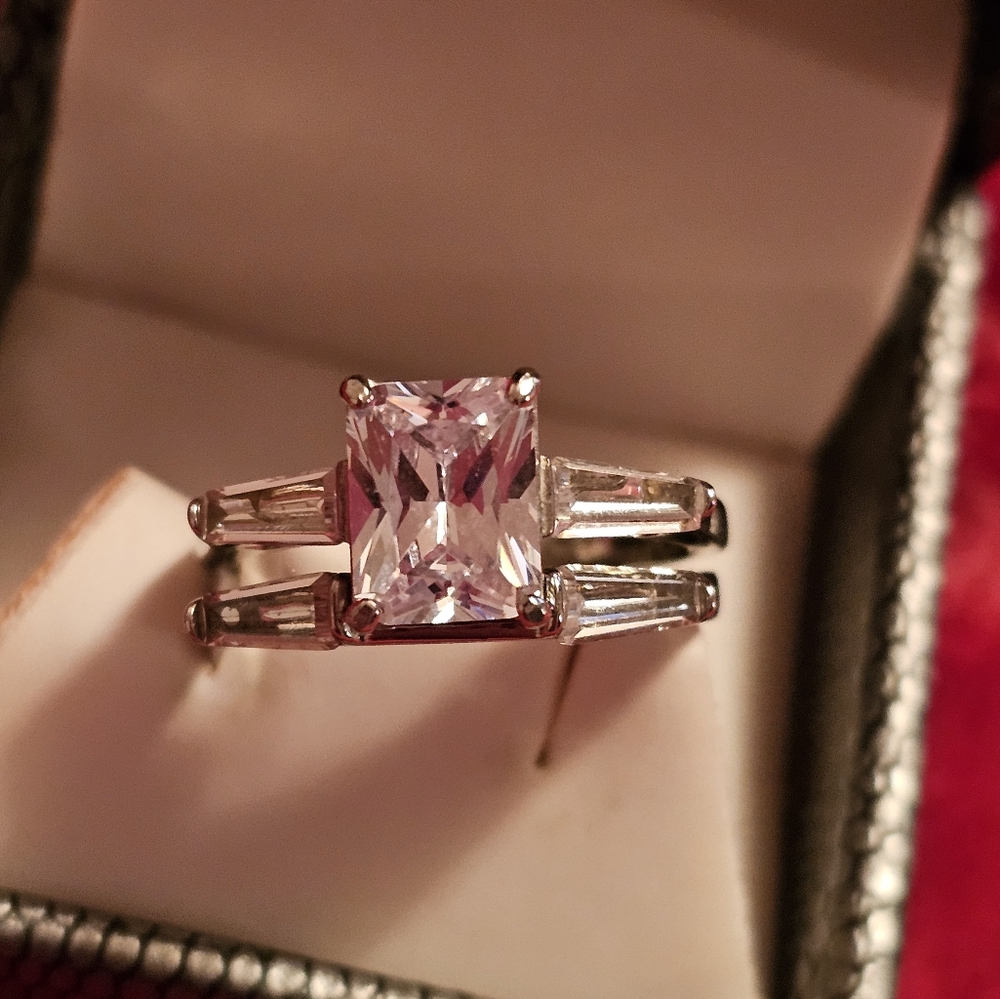 2 pc sterling CZ engagement set radiant cut